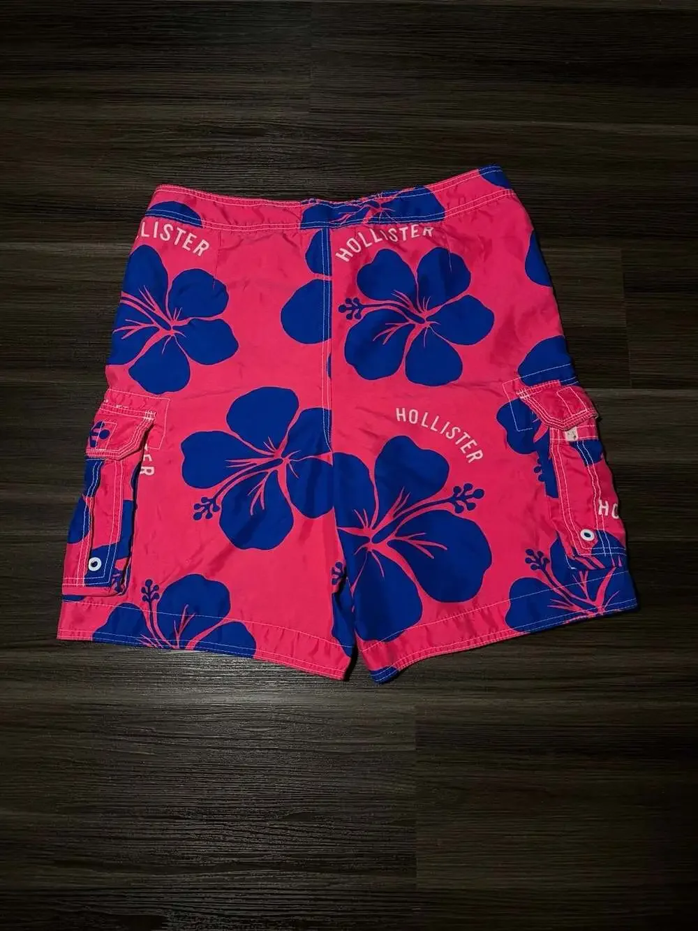 Hollister Pink and Blue Floral Cargo Swim Trunks